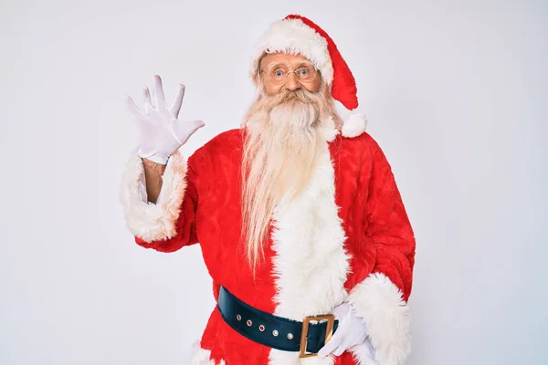 Vecchio Uomo Anziano Con Capelli Grigi Barba Lunga Con Costume — Foto Stock