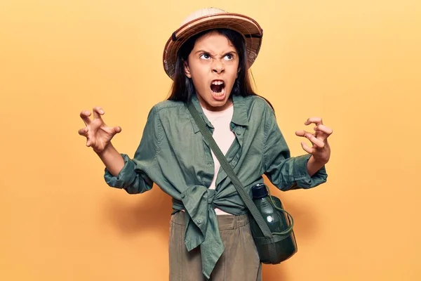 Beautiful Child Girl Wearing Explorer Hat Crazy Mad Shouting Yelling — Stock Photo, Image