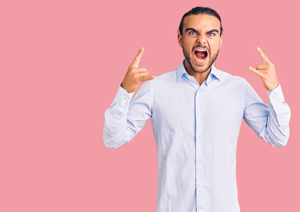 Young Handsome Man Wearing Business Clothes Shouting Crazy Expression Doing — Stock Photo, Image