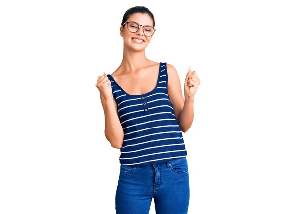Young Beautiful Woman Wearing Casual Clothes Glasses Very Happy Excited — Stock Photo, Image