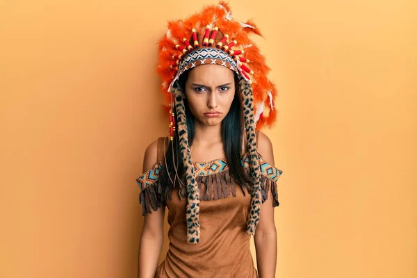 Young Brunette Woman Wearing Indian Costume Skeptic Nervous Frowning Upset — Stock Photo, Image