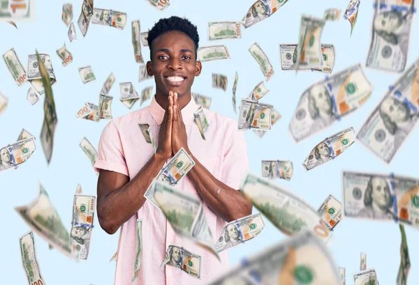 Young African American Man Wearing Casual Clothes Praying Hands Together — Stock Photo, Image