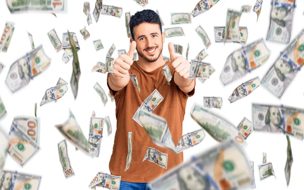 Young Hispanic Man Wearing Casual Clothes Approving Doing Positive Gesture — Stock Photo, Image