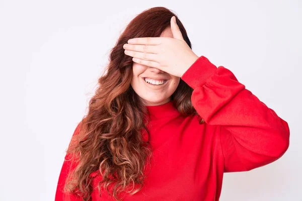 Joven Hermosa Mujer Con Ropa Casual Sonriendo Riendo Con Mano — Foto de Stock