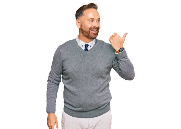 Handsome Middle Age Man Wearing Business Clothes Smiling Happy Face — Stock Photo, Image