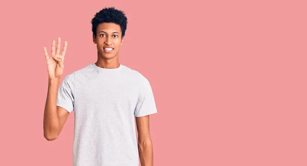 Young African American Man Wearing Casual Clothes Showing Pointing Fingers — Stock Photo, Image