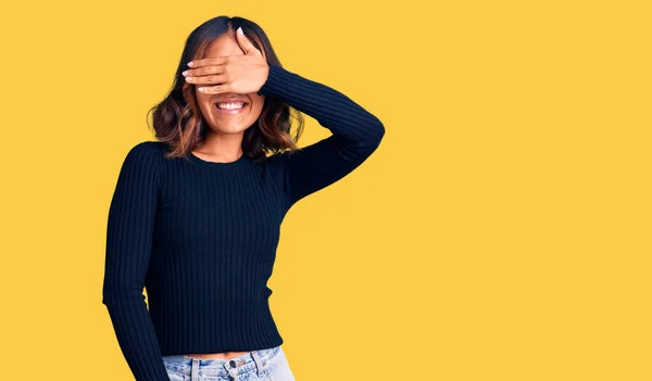 Young Beautiful Mixed Race Woman Wearing Casual Clothes Smiling Laughing — Stock Photo, Image