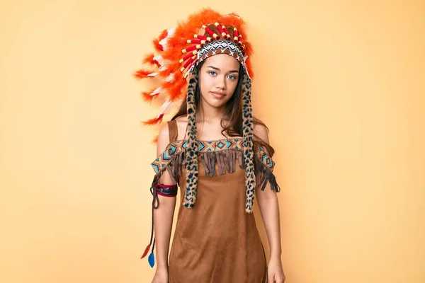 Young Beautiful Latin Girl Wearing Indian Costume Looking Sleepy Tired — Stock Photo, Image
