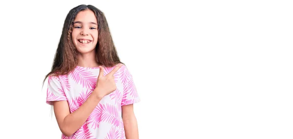 Menina Criança Hispânica Bonito Vestindo Roupas Casuais Alegre Com Sorriso — Fotografia de Stock