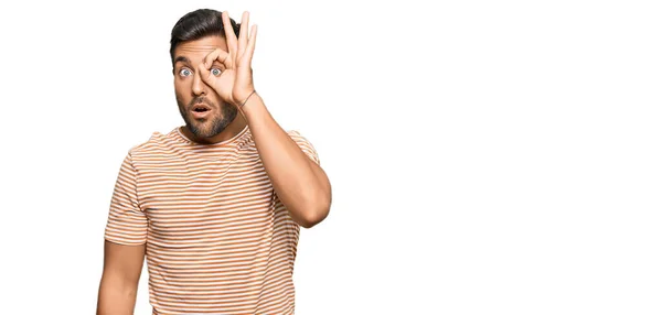 Handsome Hispanic Man Wearing Casual Clothes Doing Gesture Shocked Surprised — Stock Photo, Image