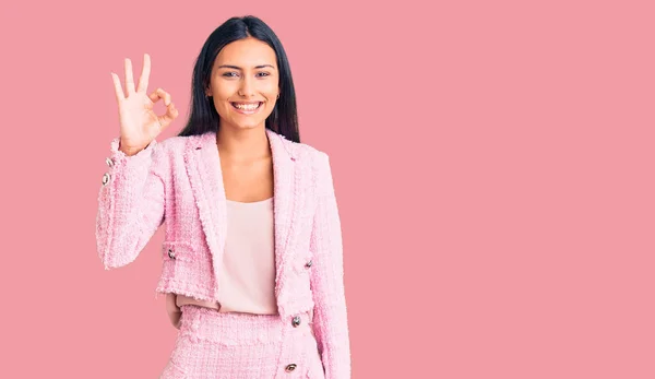 Young Beautiful Latin Girl Wearing Business Clothes Smiling Positive Doing — Stock Photo, Image