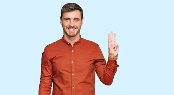 Handsome Caucasian Man Wearing Casual Clothes Showing Pointing Fingers Number — Stock Photo, Image