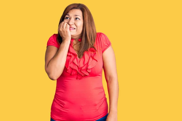 Middle Age Latin Woman Wearing Casual Clothes Looking Stressed Nervous — Stock Photo, Image