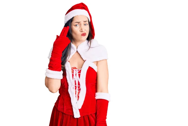 Ung Vacker Kaukasiska Kvinna Bär Santa Claus Kostym Skjuta Och — Stockfoto