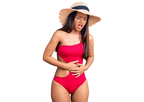 Joven Chica Latina Hermosa Con Traje Baño Sombrero Verano Con — Foto de Stock