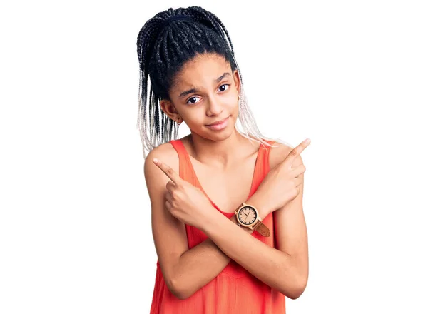 Cute African American Girl Wearing Casual Clothes Pointing Both Sides — Stock Photo, Image