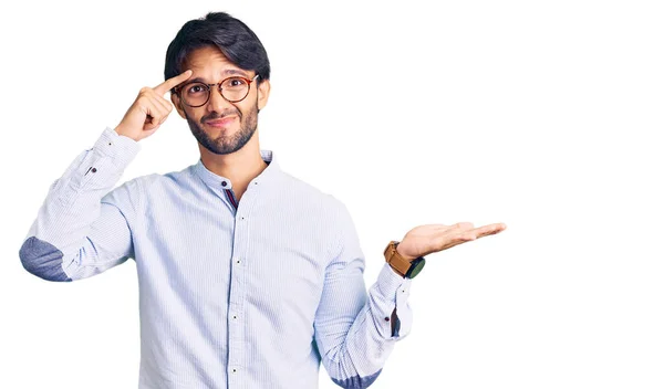 Handsome Hispanic Man Wearing Business Shirt Glasses Confused Annoyed Open — Stock Photo, Image