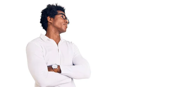 Handsome African American Man Afro Hair Wearing Casual Clothes Glasses — Stock Photo, Image