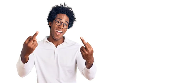 Handsome African American Man Afro Hair Wearing Casual Clothes Glasses — Foto Stock