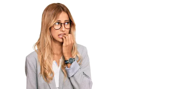 Beautiful Blonde Young Woman Wearing Business Clothes Looking Stressed Nervous — Stock Photo, Image