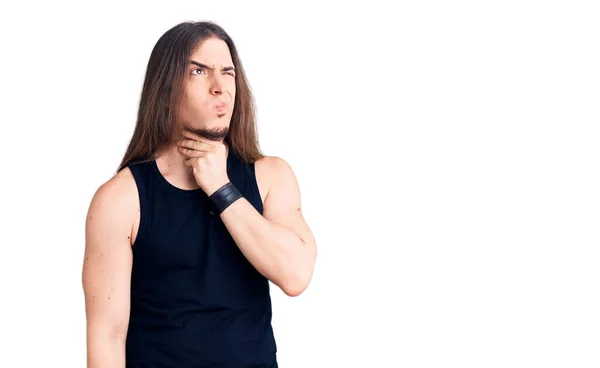 Young Adult Man Long Hair Wearing Goth Style Black Clothes — Stock Photo, Image