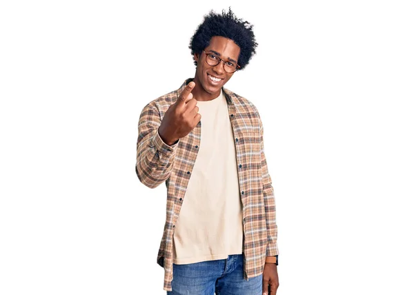 Handsome African American Man Afro Hair Wearing Casual Clothes Glasses — Stock Photo, Image