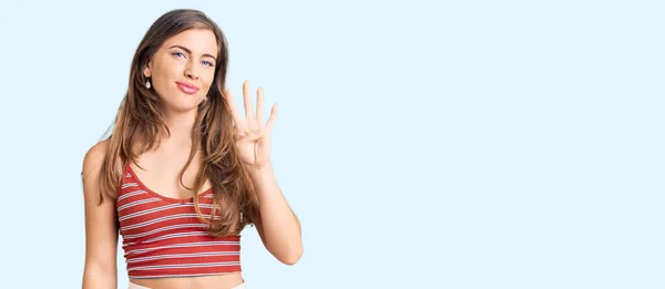 Beautiful Caucasian Young Woman Wearing Casual Clothes Showing Pointing Fingers — Stock Photo, Image