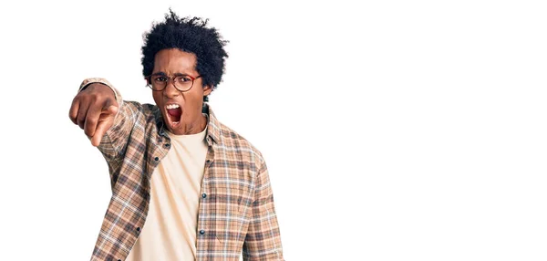 Handsome African American Man Afro Hair Wearing Casual Clothes Glasses — Stock Photo, Image