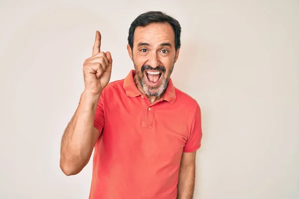 Middle Age Hispanic Man Wearing Casual Clothes Pointing Finger Successful — Stock Photo, Image