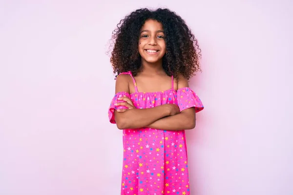 African American Child Curly Hair Wearing Casual Dress Happy Face — Stock Photo, Image
