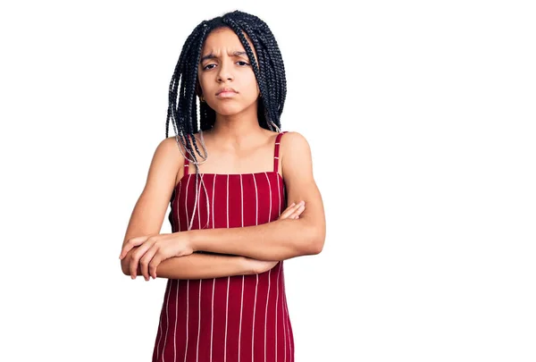Schattig Afrikaans Amerikaans Meisje Draagt Nonchalante Kleren Sceptisch Nerveus Afkeurende — Stockfoto