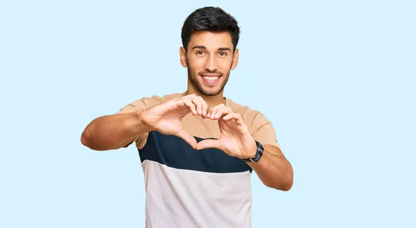 Young Handsome Man Wearing Casual Clothes Smiling Love Doing Heart — Stock Photo, Image