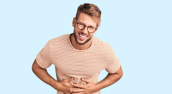 Young Caucasian Man Wearing Casual Clothes Glasses Smiling Laughing Hard — Stock Photo, Image