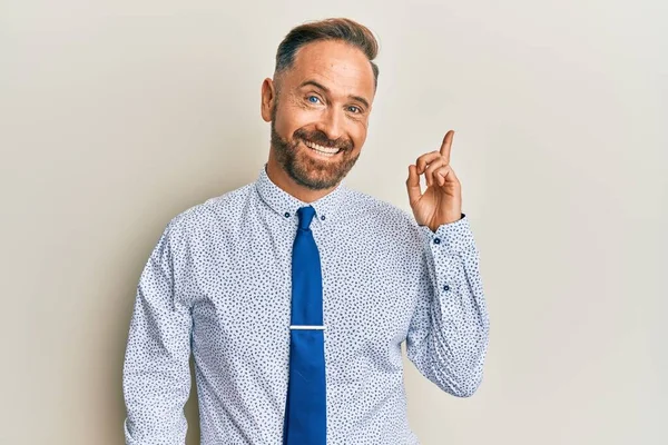 Handsome Middle Age Man Wearing Business Shirt Tie Big Smile — Stock Photo, Image