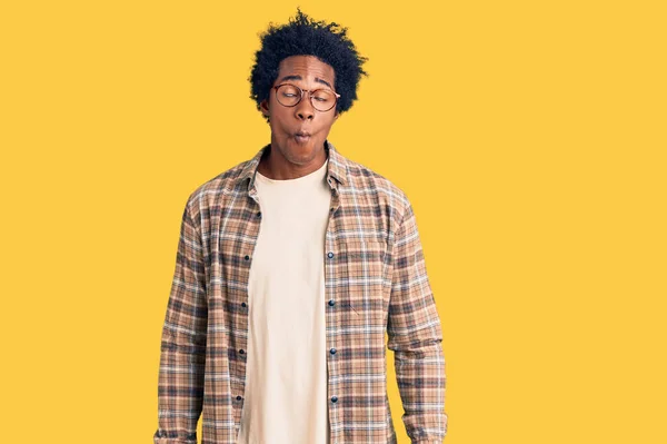 Handsome African American Man Afro Hair Wearing Casual Clothes Glasses — Stock Photo, Image