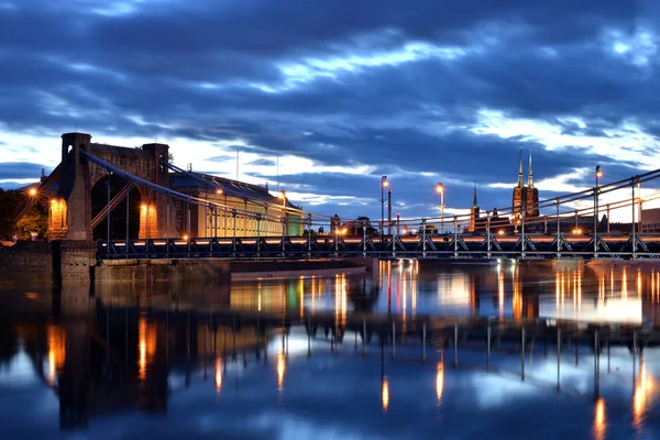 Monumento Famoso Puente Grunwaldzki Sobre Río Odra Wroclaw Polonia Vista — Foto de Stock