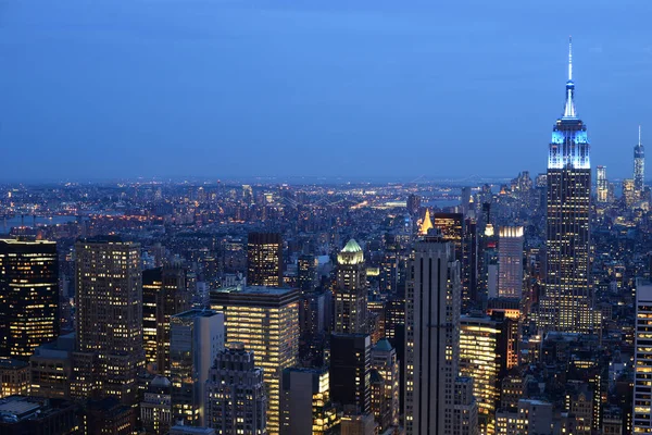 Vista Aérea Nocturna Manhattan Nueva York Imagen De Stock