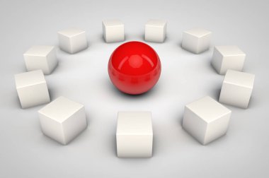 3D küre kırmızı ve beyaz küpleri liderlik anlayışı temsil eden