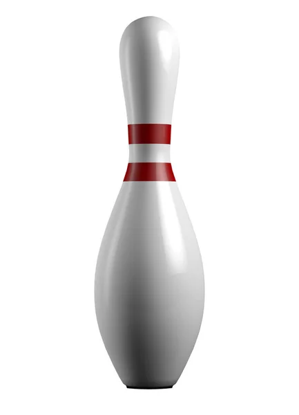 Rendering Einer Weißen Bowlingnadel Mit Roten Streifen Auf Weißem Hintergrund — Stockfoto