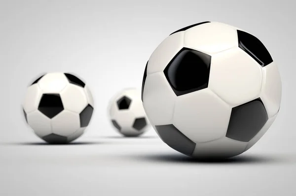 Tres Pelotas Fútbol Enfoque Selectivo — Foto de Stock