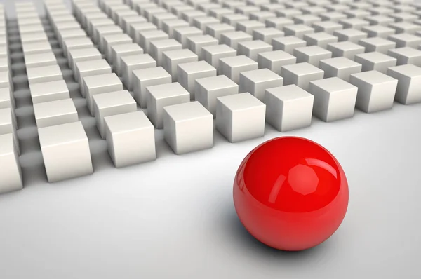红色球形和白色代表领导的想法的多维数据集 — 图库照片