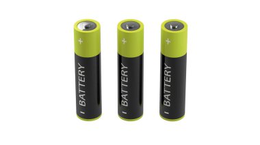 beyaz zemin üzerinde 3D batarya. alternatif enerji kaynağı kavramı