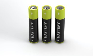 beyaz zemin üzerinde 3D batarya. alternatif enerji kaynağı kavramı