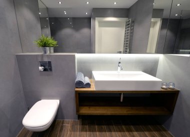 Minimalist tarzda döşenmiş banyo iç