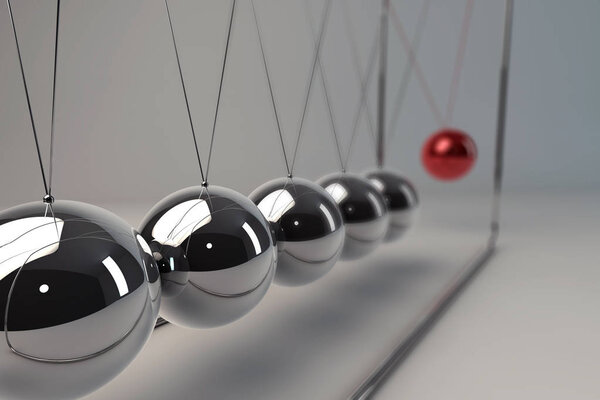 Chrome balancing spheres know as Newton's Cradle (pendulum)