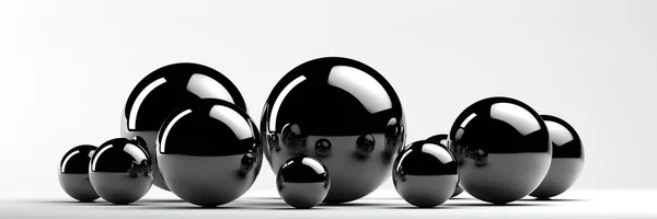 Panoramic Image Different Metal Spheres — Stock Photo, Image