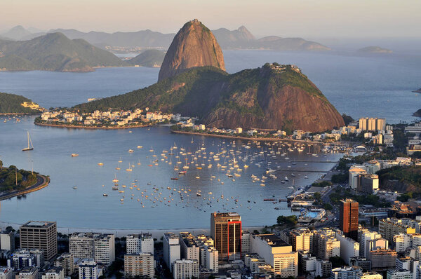 Evening view of Rio de Janeiro's famous landmark Sugarloaf located in Brazil