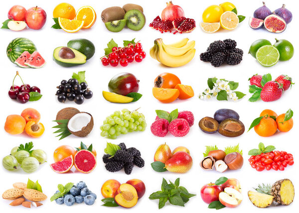 collection on fresh fruits on white background
