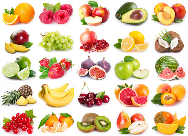 collection on fresh fruits on white background