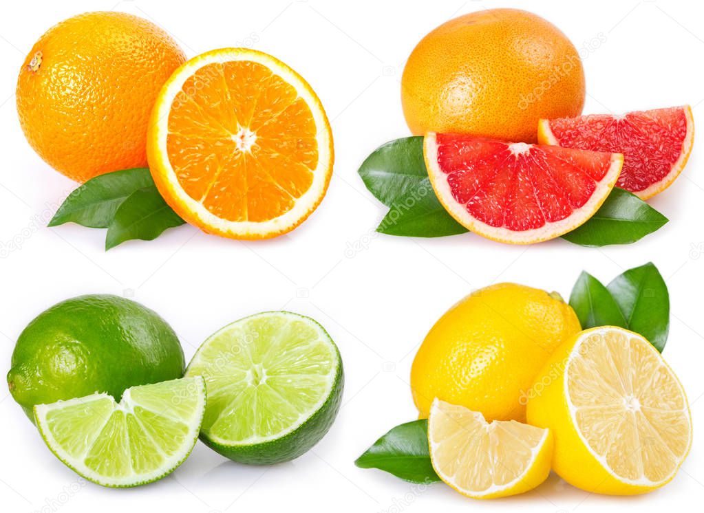 fresh orange, grapefruit, lemon and lime isolated on white background